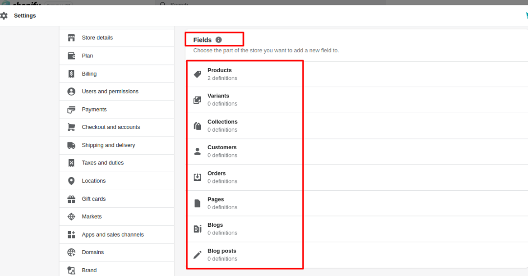 Shopify-Fields
