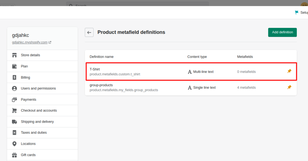 Shopify-Fields-Procust-Metafield-List