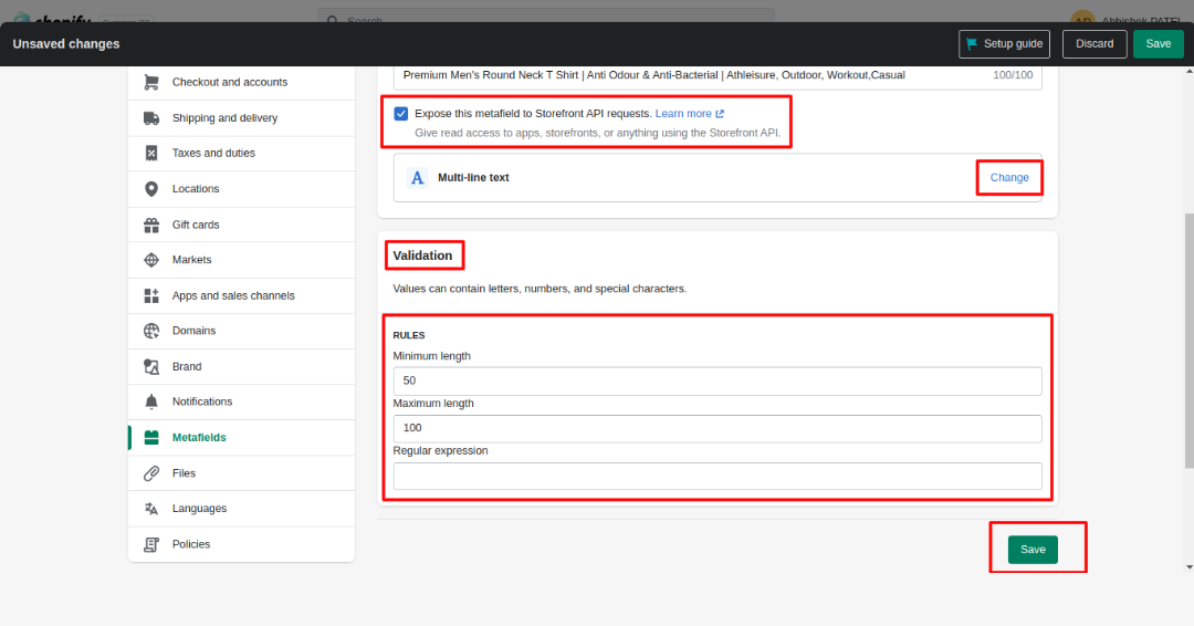 Shopify-Fields-Procusts-Add Defination-Validation